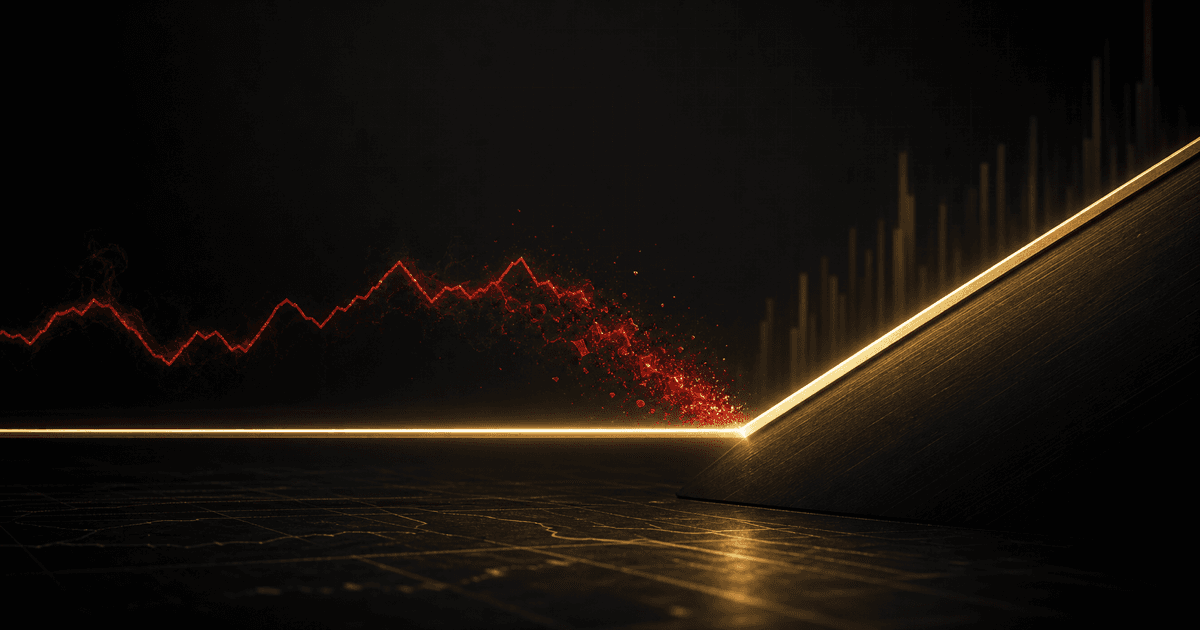 A gold risk boundary containing a volatile red market path