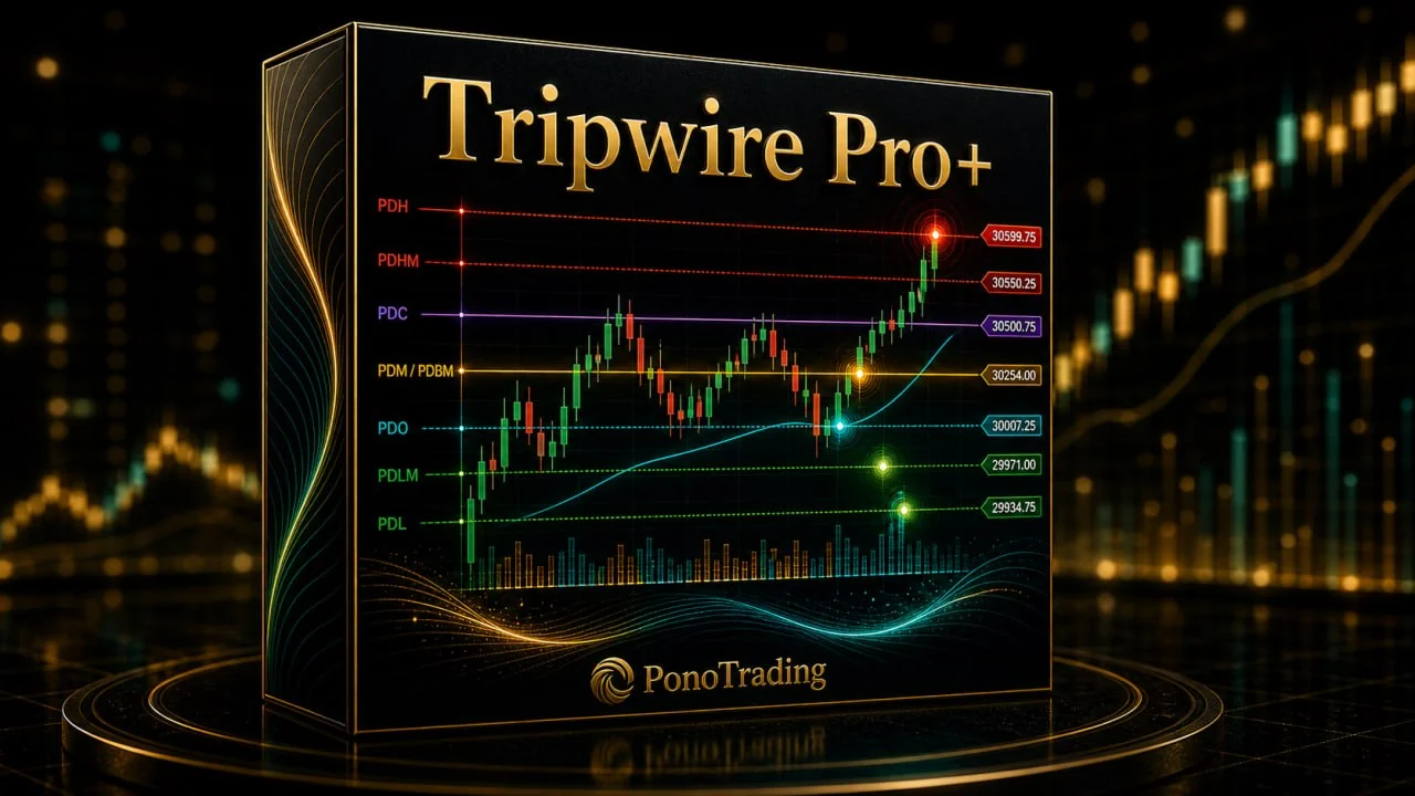 Tripwire Pro+ indicator showing prior day levels and trap/reversal context