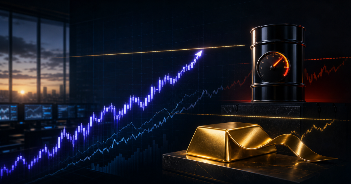 Nasdaq futures rise toward an upper expected-move boundary while elevated crude oil and gold gauges represent persistent macro risk before the July 21, 2026 open.